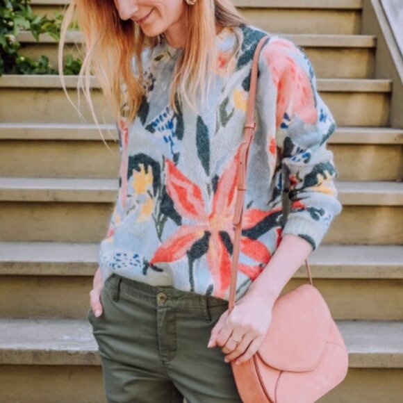 NWT Sezane Salvador Jumper Blue Floral Wool Blend Sweater French Soft - Picture 4 of 10